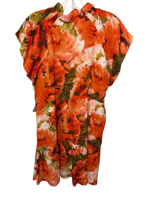 Marie Oliver Size XS Orange & Green Rayon Blend Crinkle Watercolor Floral Dress Orange & Green / XS