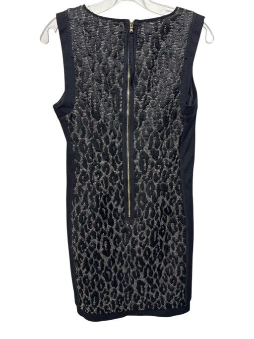 Trina Turk Size 4 Black & Gray Wool Blend Tweed Leopard Back Zip Sheath Dress Black & Gray / 4