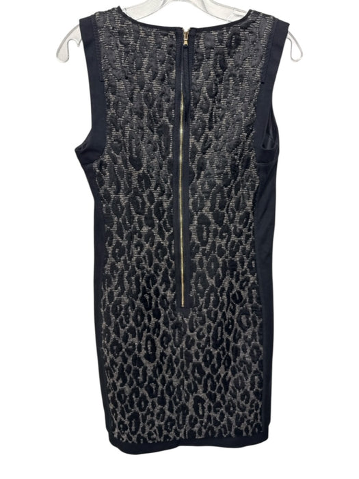 Trina Turk Size 4 Black & Gray Wool Blend Tweed Leopard Back Zip Sheath Dress Black & Gray / 4