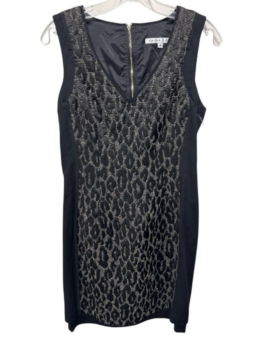 Trina Turk Size 4 Black & Gray Wool Blend Tweed Leopard Back Zip Sheath Dress Black & Gray / 4