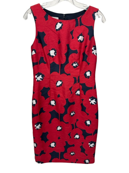 Hobbs Size 6 Red, Navy Blue, White Silk Blend abstract flowers Wide Neck Dress Red, Navy Blue, White / 6