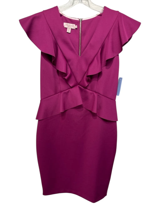 Ted Baker Size 2 Fuchsia Pink Polyester Blend Ruffle Peplum Sheath Dress Fuchsia Pink / 2