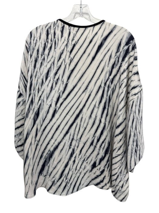 Joan McGee Size L White & Navy Blue Silk bias binding Tie Dye short Jacket White & Navy Blue / L