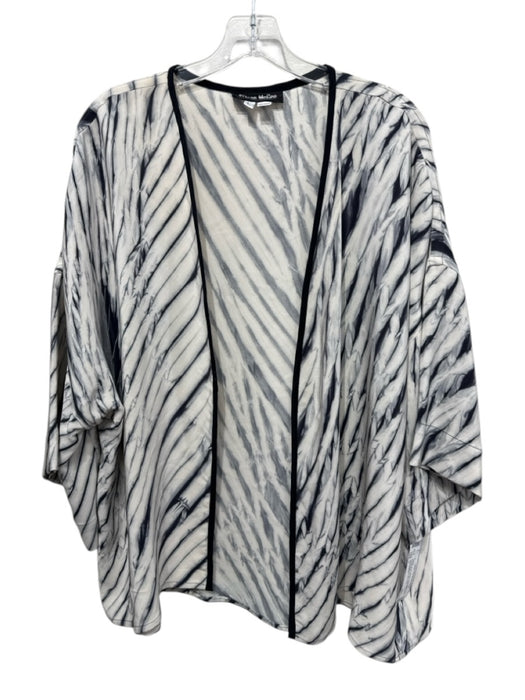 Joan McGee Size L White & Navy Blue Silk bias binding Tie Dye short Jacket White & Navy Blue / L