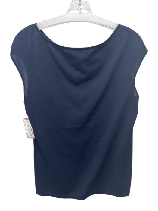 Escada Size 40 Navy Blue Rayon Blend Knit Wide Neck Cap Sleeve Top Navy Blue / 40