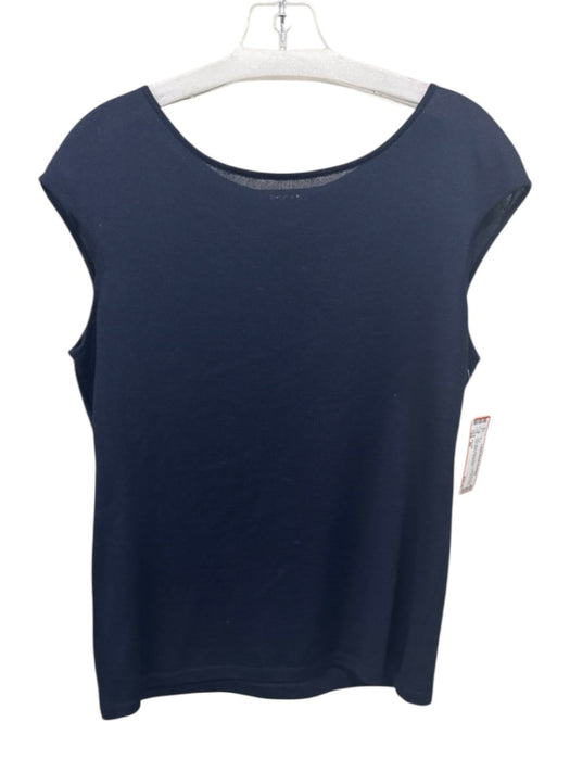 Escada Size 40 Navy Blue Rayon Blend Knit Wide Neck Cap Sleeve Top Navy Blue / 40