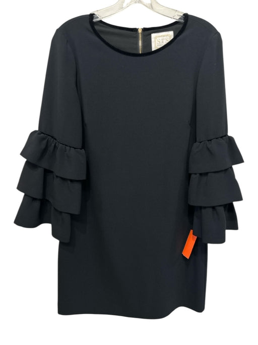 Sail To Sable Size 6 Black Polyester Blend Long Ruffle Sleeve Velvet Trim Dress Black / 6