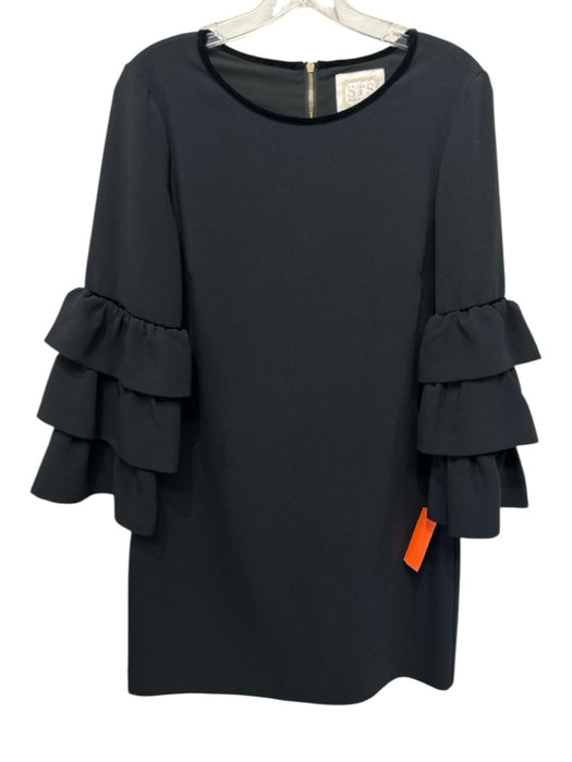 Sail To Sable Size 6 Black Polyester Blend Long Ruffle Sleeve Velvet Trim Dress Black / 6