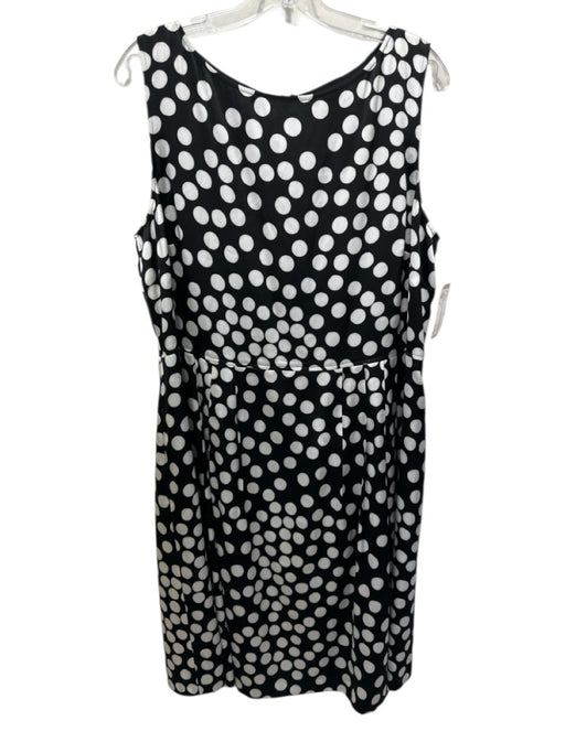 St. John Size 16 Black & White Silk Blend Polka Dots Sleeveless Back Zip Dress Black & White / 16