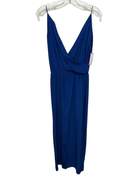 Amanda Uprichard Size P Blue Silk Spaghetti Strap V Neck Front Slit Draped Dress Blue / P