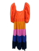 Farm Rio Size Small Orange, Pink, Blue Cotton Half Puff Sleeve Color Block Dress Orange, Pink, Blue / Small