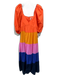 Farm Rio Size Small Orange, Pink, Blue Cotton Half Puff Sleeve Color Block Dress Orange, Pink, Blue / Small