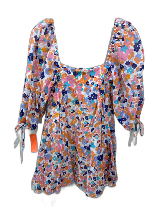 Amanda Uprichard Size XS Blue, Orange, Purple Ramie Long puff sleeve Mini Dress Blue, Orange, Purple / XS