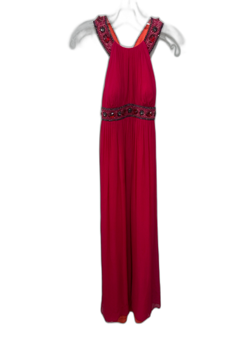 Aidan Mattox Size 4 Red & Orange Silk Sleeveless Embellished Racerback Maxi Gown Red & Orange / 4