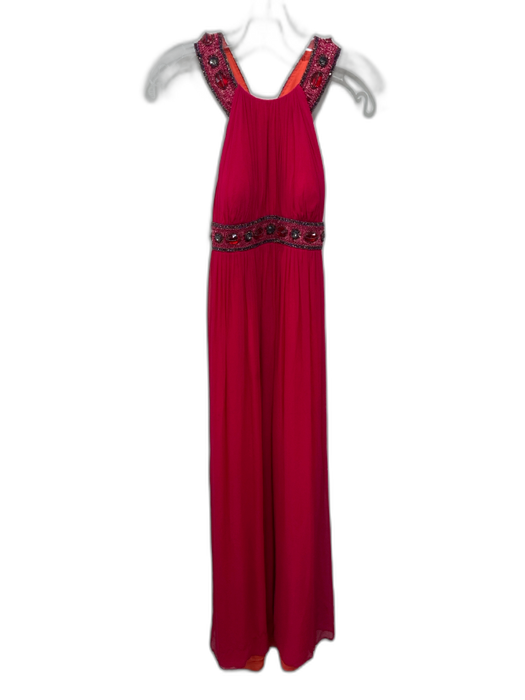 Aidan Mattox Size 4 Red & Orange Silk Sleeveless Embellished Racerback Maxi Gown Red & Orange / 4
