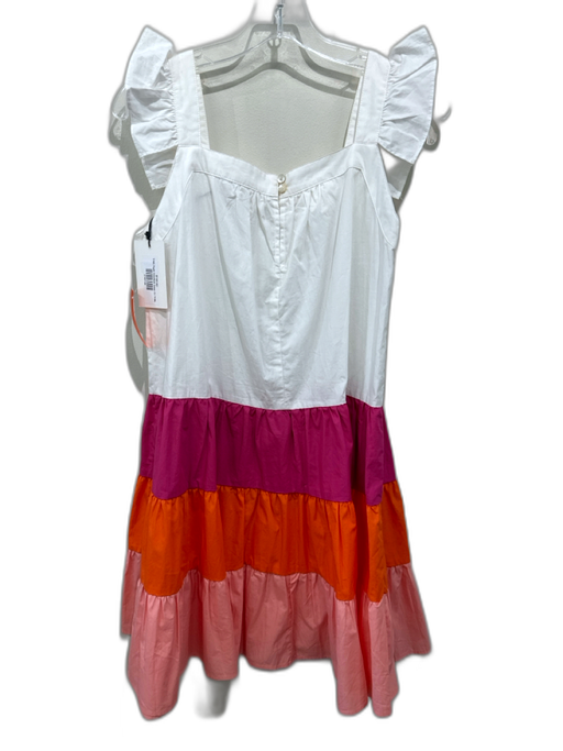 THML Size Small Orange, Pink, White Cotton Cap Ruffle Sleeve Color Block Dress Orange, Pink, White / Small