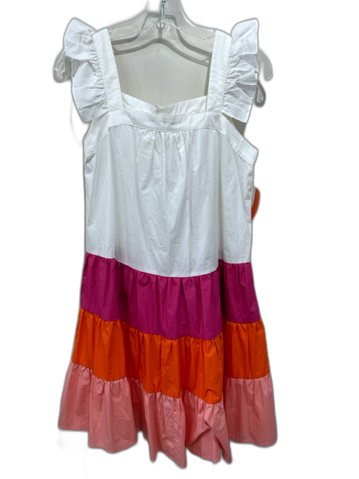 THML Size Small Orange, Pink, White Cotton Cap Ruffle Sleeve Color Block Dress Orange, Pink, White / Small