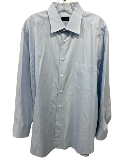 Zegna Size 17.5 Light blue Cotton Solid Button Up Men's Long Sleeve Shirt Light blue / 17.5
