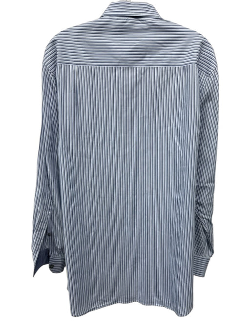 Zegna Size L White & Blue Cotton Striped Button closure Men's Long Sleeve Shirt White & Blue / L