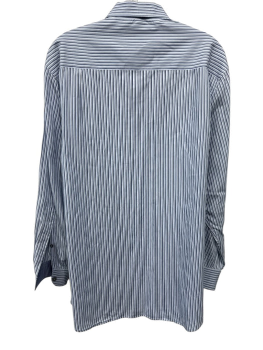 Zegna Size L White & Blue Cotton Striped Button closure Men's Long Sleeve Shirt White & Blue / L