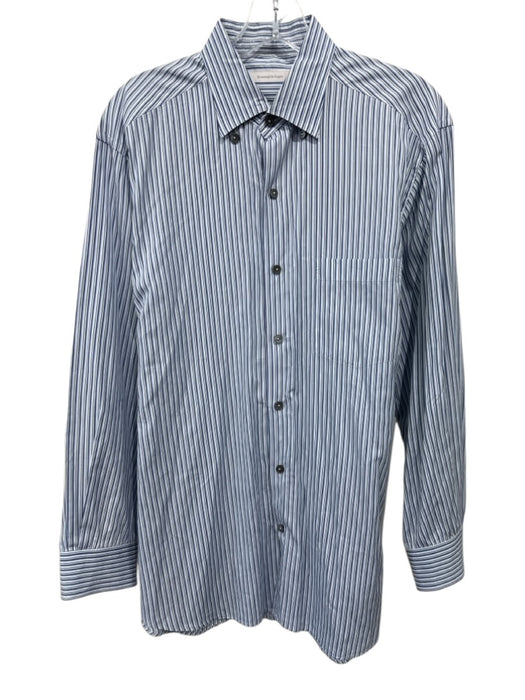 Zegna Size L White & Blue Cotton Striped Button closure Men's Long Sleeve Shirt White & Blue / L