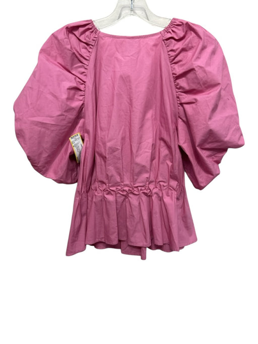 Gestuz Size 36 Pink Cotton Short Puff Sleeve Pleat Detail Gathered Peplum Top Pink / 36