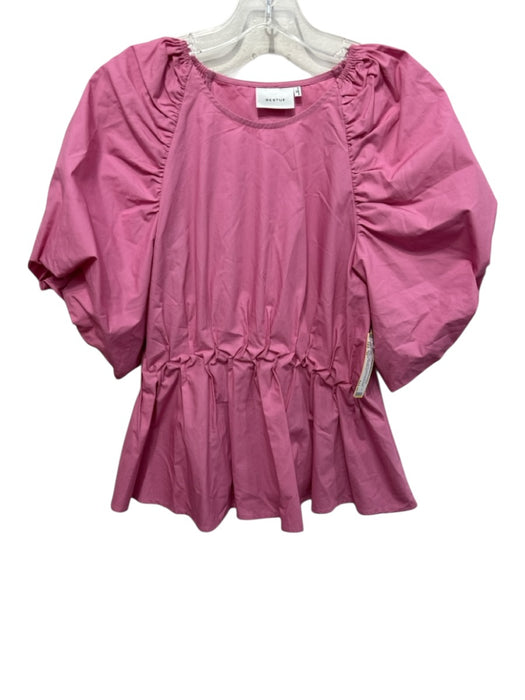 Gestuz Size 36 Pink Cotton Short Puff Sleeve Pleat Detail Gathered Peplum Top Pink / 36