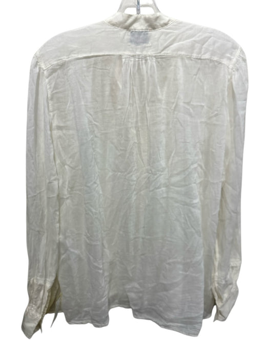 Giada Forte Size Est S White Cotton & Silk Semi Sheer Long Sleeve V Neck Top White / Est S