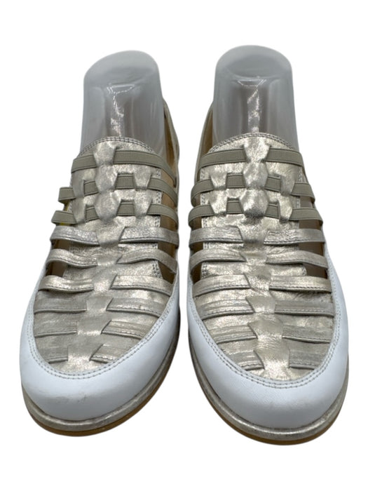 Stuart Weitzman Shoe Size 9 White & Gold Leather Upper Metallic Detail Flats White & Gold / 9