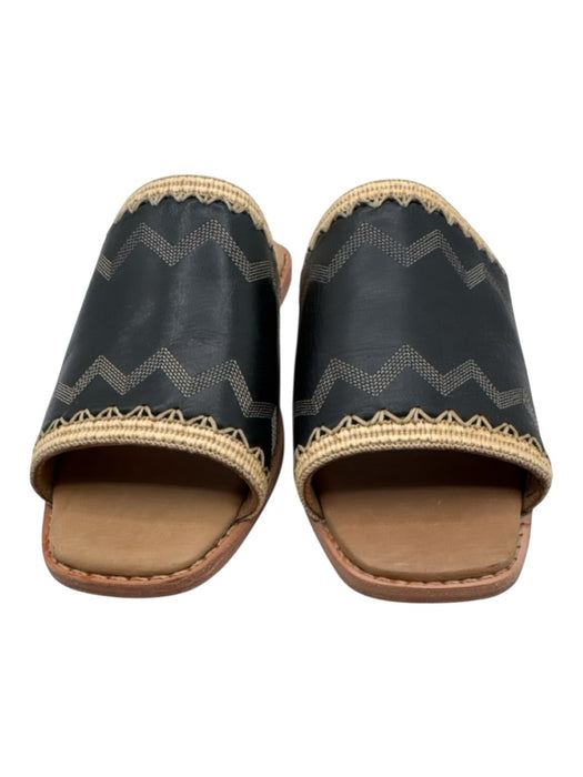 Lucchese Shoe Size 7 Black & Beige Leather Upper Woven Detail Zig Zag Sandals Black & Beige / 7