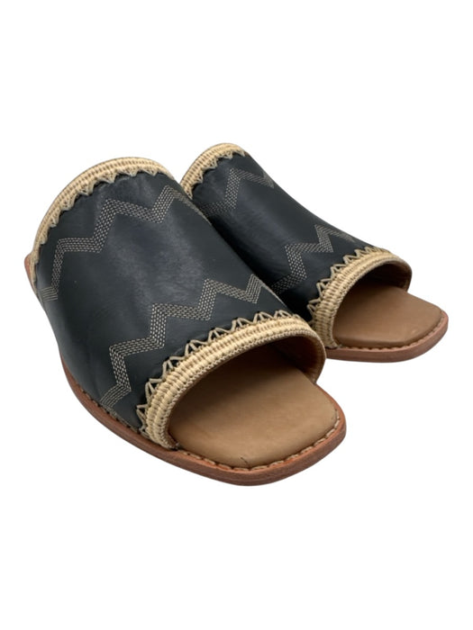 Lucchese Shoe Size 7 Black & Beige Leather Upper Woven Detail Zig Zag Sandals Black & Beige / 7