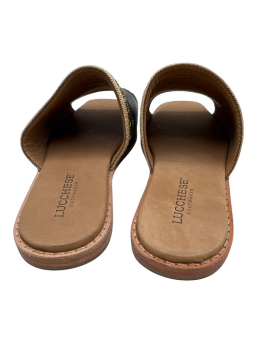 Lucchese Shoe Size 7 Black & Beige Leather Upper Woven Detail Zig Zag Sandals Black & Beige / 7