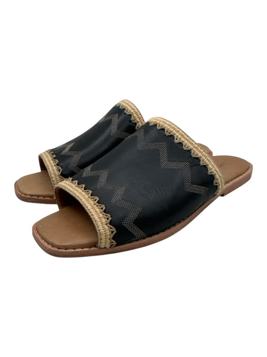 Lucchese Shoe Size 7 Black & Beige Leather Upper Woven Detail Zig Zag Sandals Black & Beige / 7