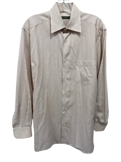 Zegna Size M Beige & Red Cotton Striped Button Up Men's Long Sleeve Shirt Beige & Red / M