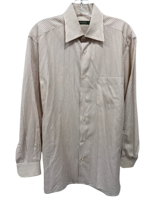 Zegna Size M Beige & Red Cotton Striped Button Up Men's Long Sleeve Shirt Beige & Red / M