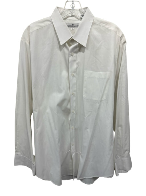 Pierre Balmain AS IS Size 17.5 White Cotton Solid Button up Long Sleeve Shirt White / 17.5