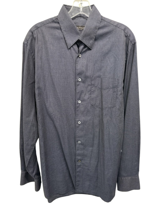 Canali Size L Blue Cotton Blend Micro Button up Men's Long Sleeve Shirt Blue / L