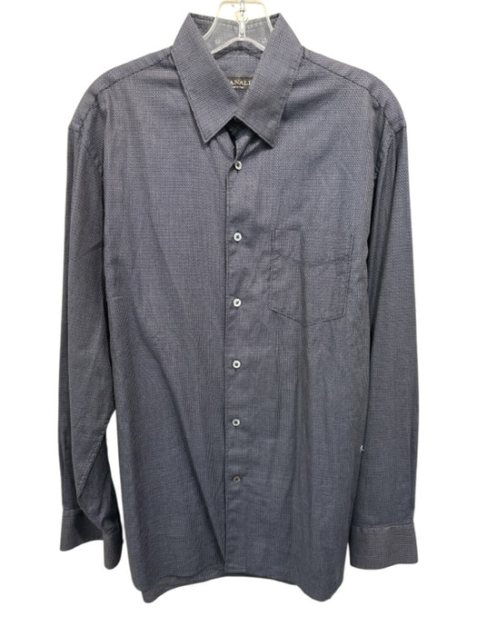 Canali Size L Blue Cotton Blend Micro Button up Men's Long Sleeve Shirt Blue / L