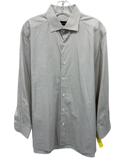 Zegna Size L Tan & White Cotton Abstract Button up Men's Long Sleeve Shirt Tan & White / L