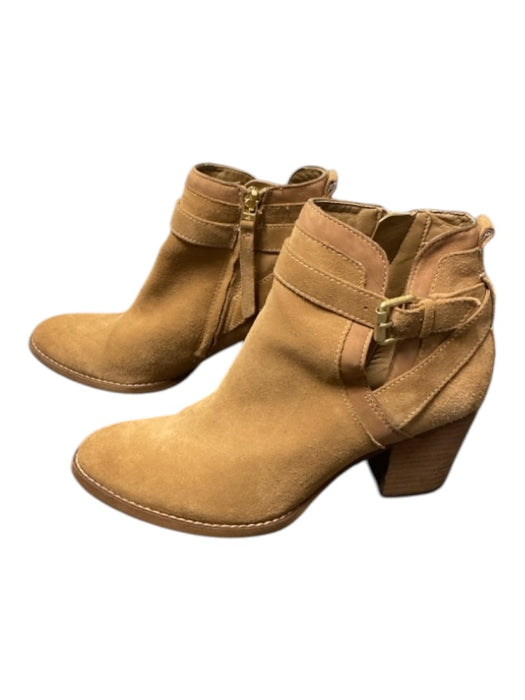 Sam Edelman Shoe Size 8 Beige Suede & Leather Gold hardware Zip Up Booties Beige / 8