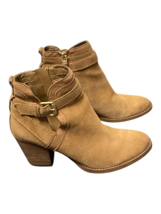 Sam Edelman Shoe Size 8 Beige Suede & Leather Gold hardware Zip Up Booties Beige / 8