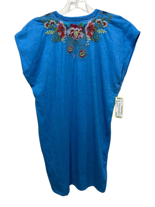 Johnny Was Size S Blue & Multi Cotton & Polyester Embroidered Floral V Neck Top Blue & Multi / S