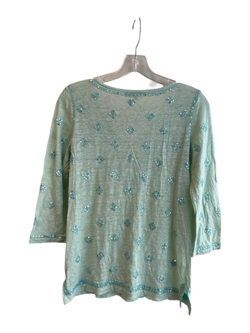 Calypso Size S Green Linen Sequin Detail 3/4 Sleeve V Neck Tunic Top Green / S
