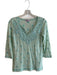 Calypso Size S Green Linen Sequin Detail 3/4 Sleeve V Neck Tunic Top Green / S