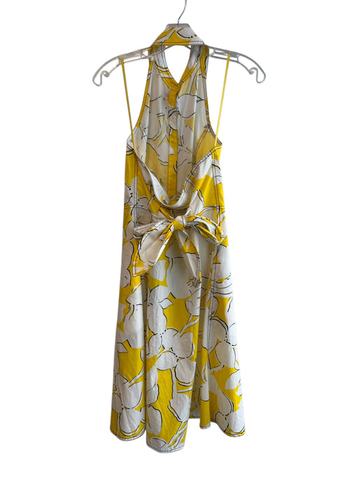 Diane Von Furstenberg Size 2 White & yellow Cotton Pockets Floral Dress White & yellow / 2
