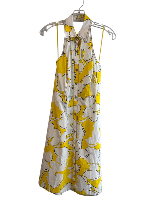 Diane Von Furstenberg Size 2 White & yellow Cotton Pockets Floral Dress White & yellow / 2