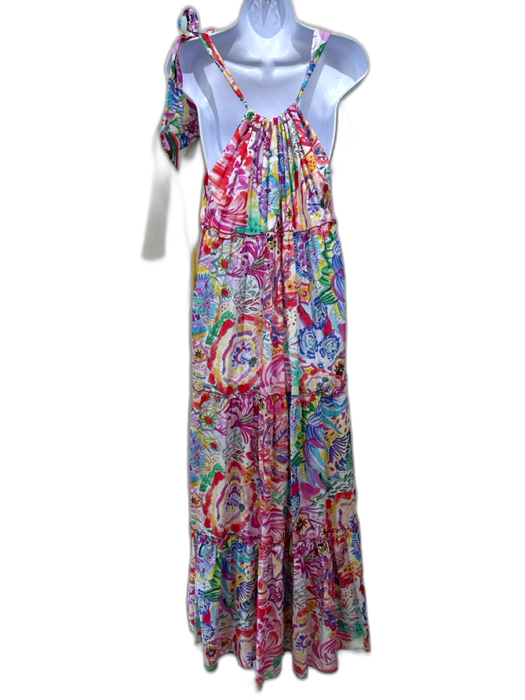 Vilagallo Size S Multi Cotton Abstract Floral Sleeveless Tie Detail Dress Multi / S