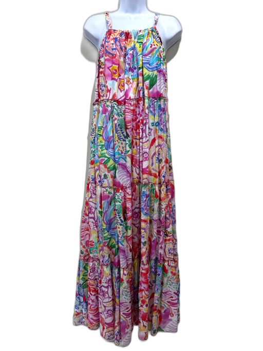 Vilagallo Size S Multi Cotton Abstract Floral Sleeveless Tie Detail Dress Multi / S