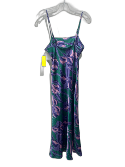 House of Harlow 1960 Size XS Purple & Green Polyester Botanical Side Slit Dress Purple & Green / XS