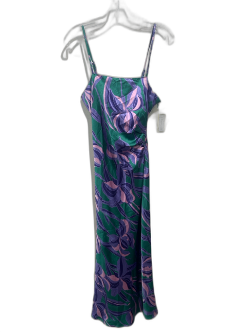 House of Harlow 1960 Size XS Purple & Green Polyester Botanical Side Slit Dress Purple & Green / XS